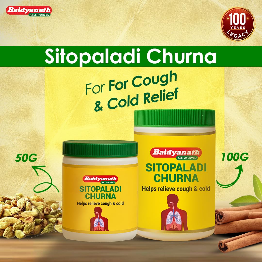 Baidyanath Sitopaladi Churna â€“ 50g | Cough & Cold, Sore Throat & Digestive Wellness | Relief Chest Congestion & Nose Block |