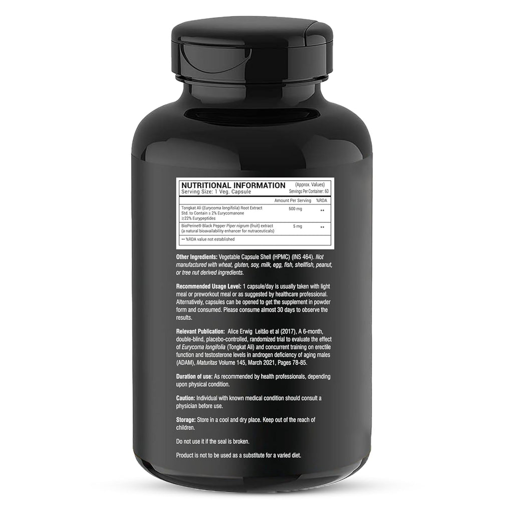 GREENDORSE Organic Tongkat Ali Extract Capsules | 2% Eurycomanone by HPTLC | Enhanced T level, Stamina and Stress tolerance, Veg Capsules-60
