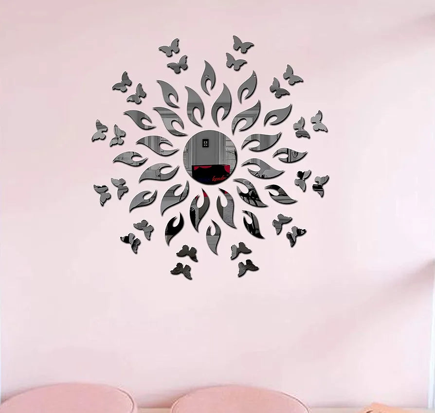 Bikri Kendra Sun Black with 20 Red Butterfly 3D Acrylic Mirror Stickers for Wall