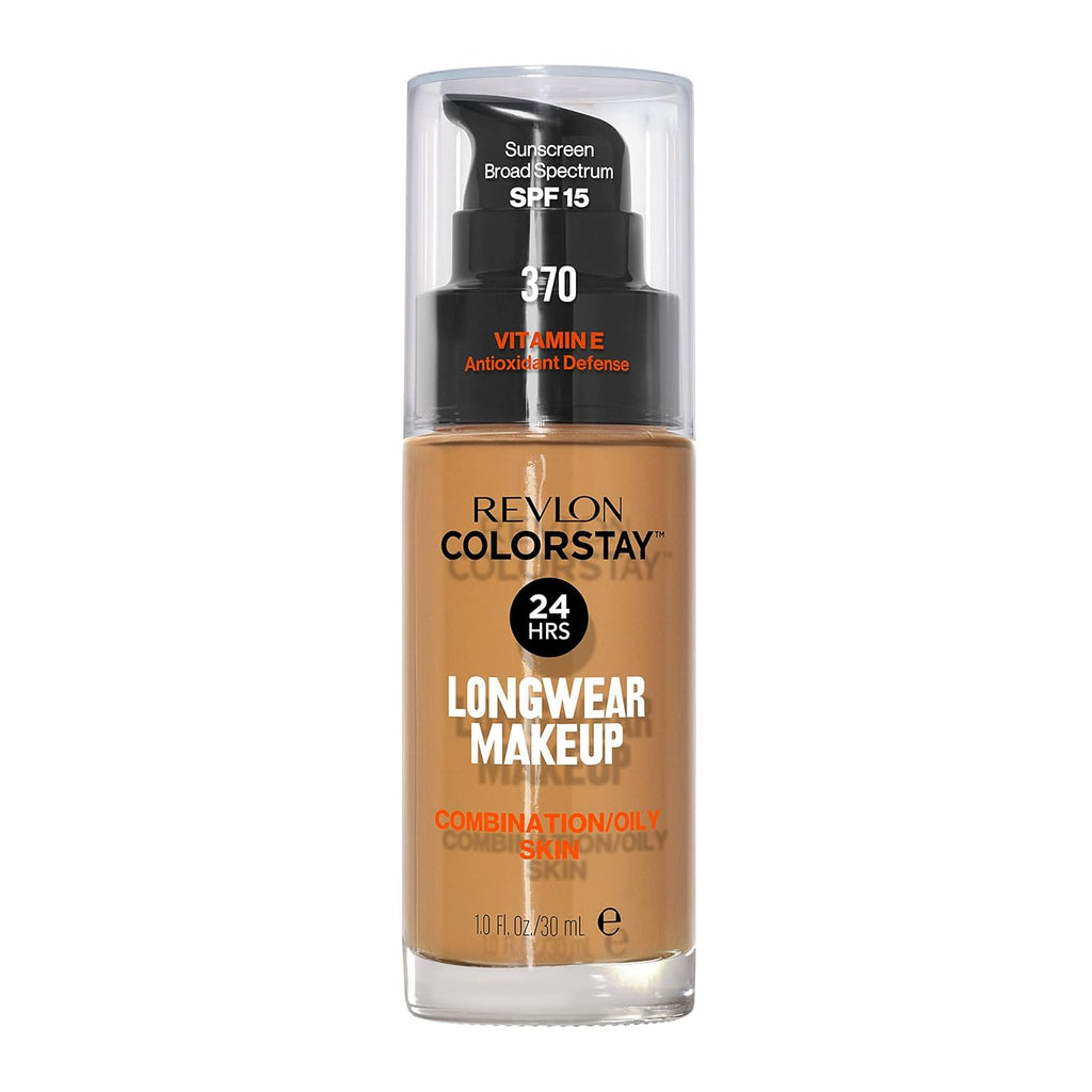 Revlon Liquid Foundation, ColorStay Face Makeup for Combination & Oily Skin, SPF 15, Medium-Full Coverage with Matte Finish, 370 Toast, 30 ml