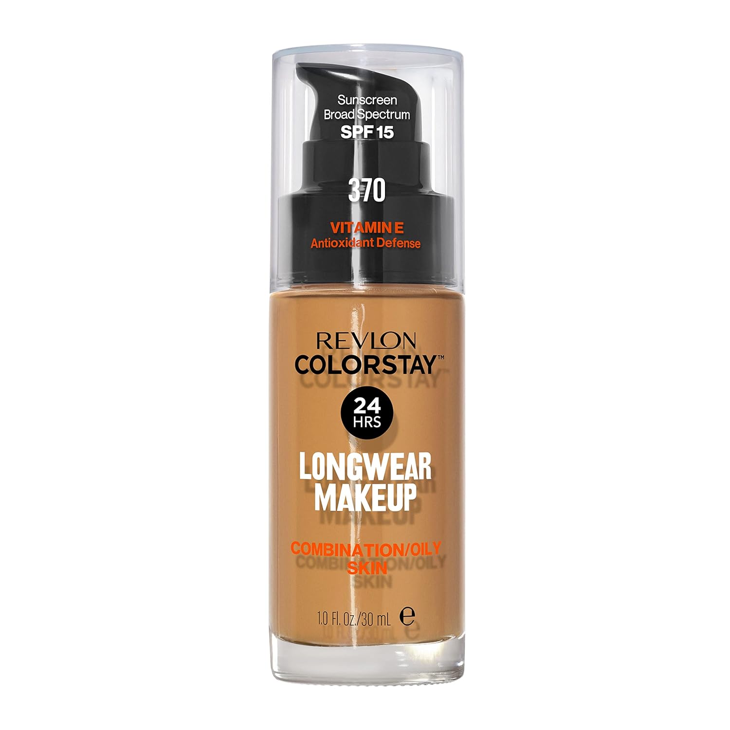 Revlon Liquid Foundation, ColorStay Face Makeup for Combination & Oily Skin, SPF 15, Medium-Full Coverage with Matte Finish, 370 Toast, 30 ml
