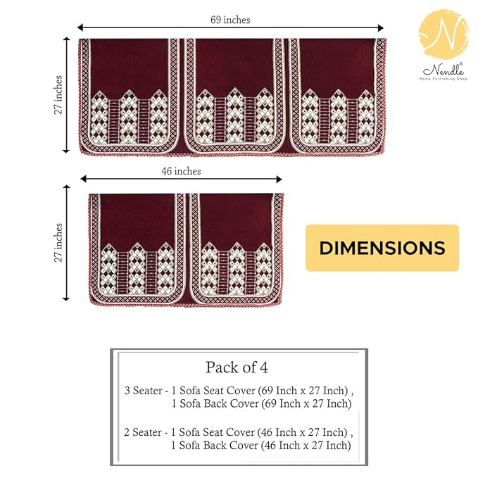 Nendle Luxurious Soft Velvet Abstract Design Sofa Cover 3 Seater and 2 Seater 5 Seater (Pack of 4, Maroon)