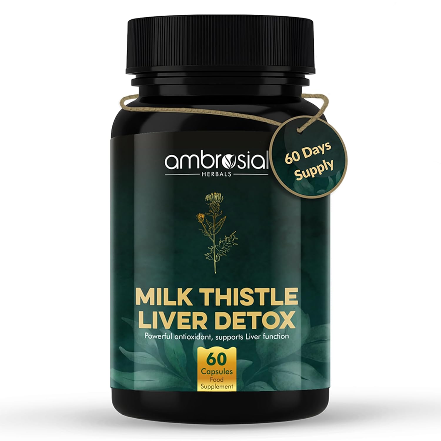 Ambrosial Milk Thistle Liver Detox Supplement| Milk Thistle Capsules for Liver with Dandelion Root | High Strength Herbal Antioxidant Complex for Liver Support (Pack of 1-60 Capsules)