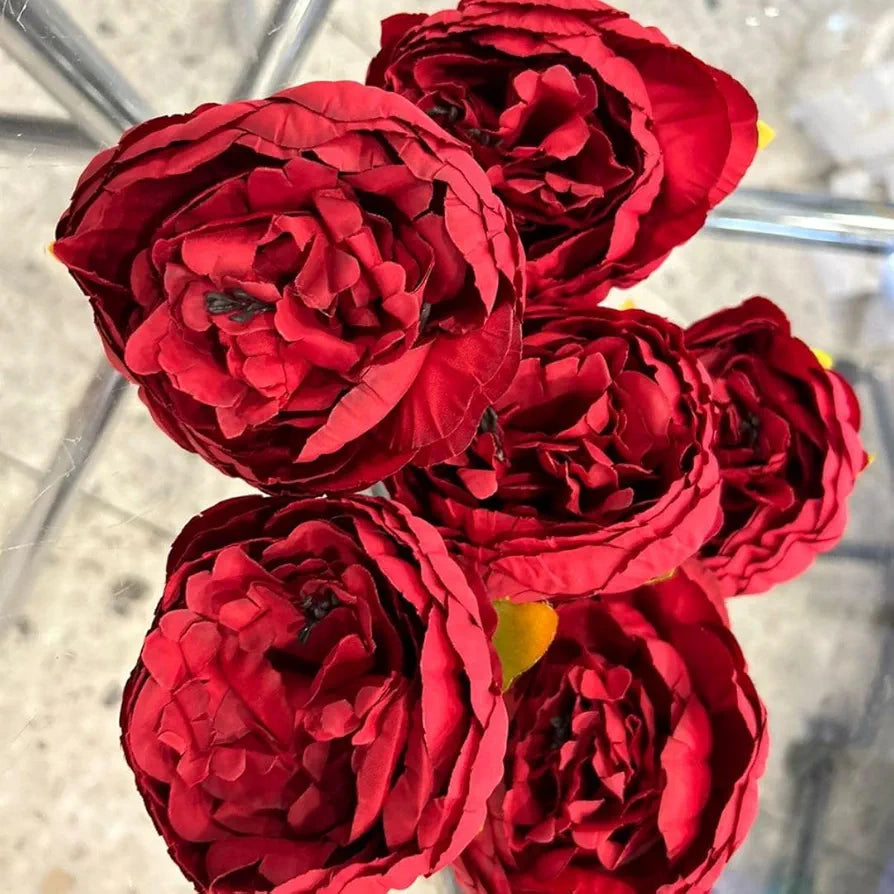 6 Pcs Artificial Fabric Rose Flower Heads Handmade Peony Style Flowers Red