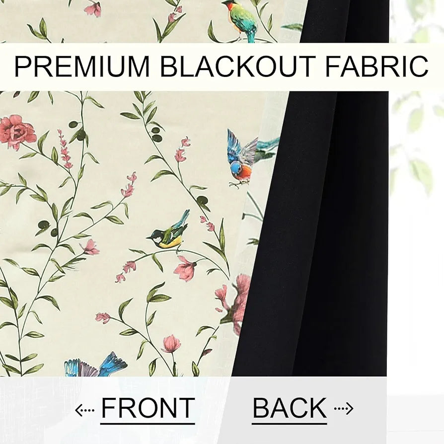 Cloth Fusion Blackout Printed Premium Door Curtains 7 Feet Long Set of 2 White Forest