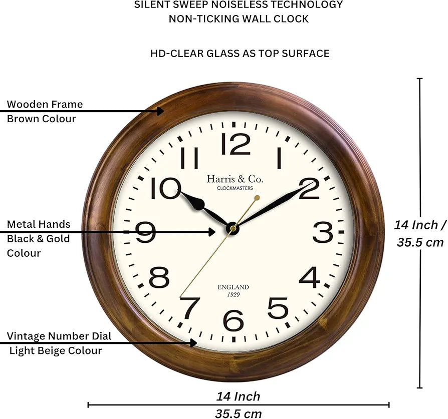 Harris & Co. Clockmasters Vintage Classic Design Analog Wall Clock- 14 Inch   Model - Old Compton Street
