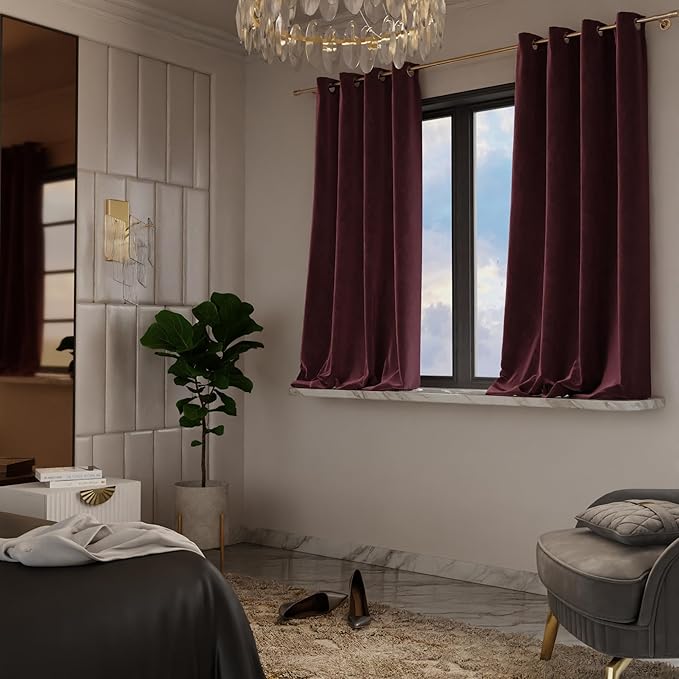 Stoa Paris Curtain for Home Single pc PatternedVelvet Curtain for Window Colour Vintage Rose