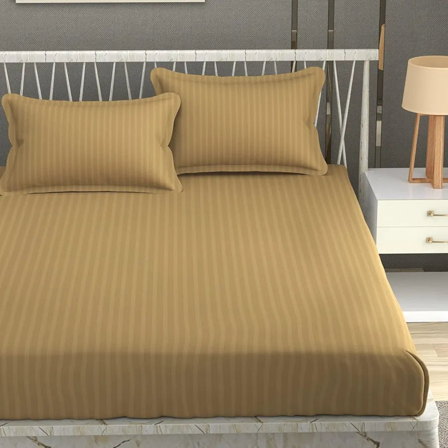 Fresh From Loom Breathable King Size Flat Bedsheets Hotel & Home Double Bedsheet Set With 2 Pillow Covers 144 TC Brown