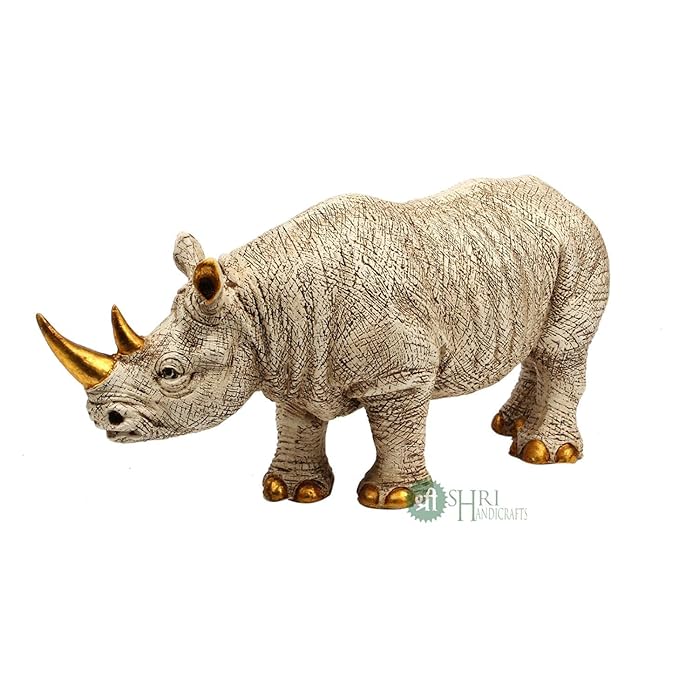 Indicast Resin 12" Inch One Horned Rhinoceros Showpiece Table Accent Collectible Figurines for Home Interior Decor