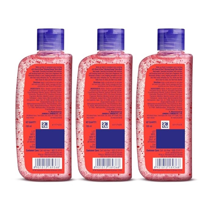 Clean & Clear Morning Energy Berry Blast Red - 100 ml (Pack of 3)