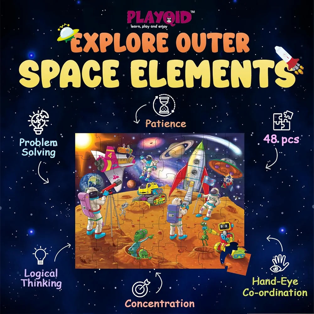 Playqid Puzzle Games for Kids Age 4 to 8 Years 48-Piece,35x30cm–Jigsaw Kid’s Floor Puzzle Mat Outer Space Solar System Educational Memory Toy