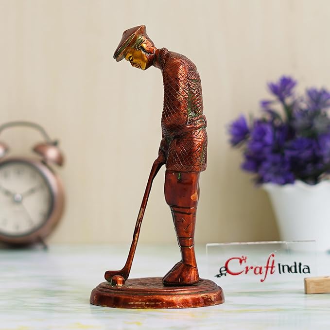 Ecraftindia Brown Brass Gentleman Golfer Taking Shot Human Figurine Decorative Showpiece