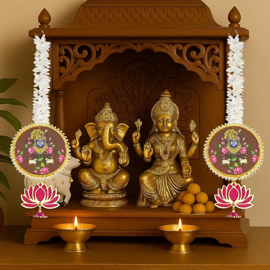 Handmade Artificial Shree Nath Ji Decorative Hanging with Lotus & Garland Set of 4