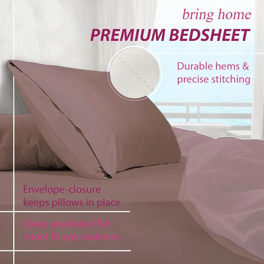 Trance Home Linen 300TC Pure 100% Cotton King Fitted Bedsheet with 2 Pillow Covers 78 x 72 inch Colour Cameo Rose