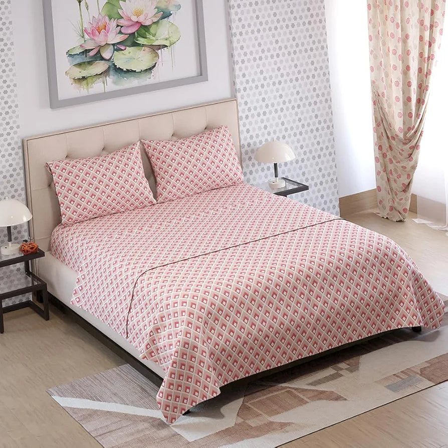 Layers Zen Cotton Blend King Bedsheet Set 1 King Cotton Bedsheet & 2 Pillow Covers Breathable & Anti-Wrinkle 225 CVC Peach