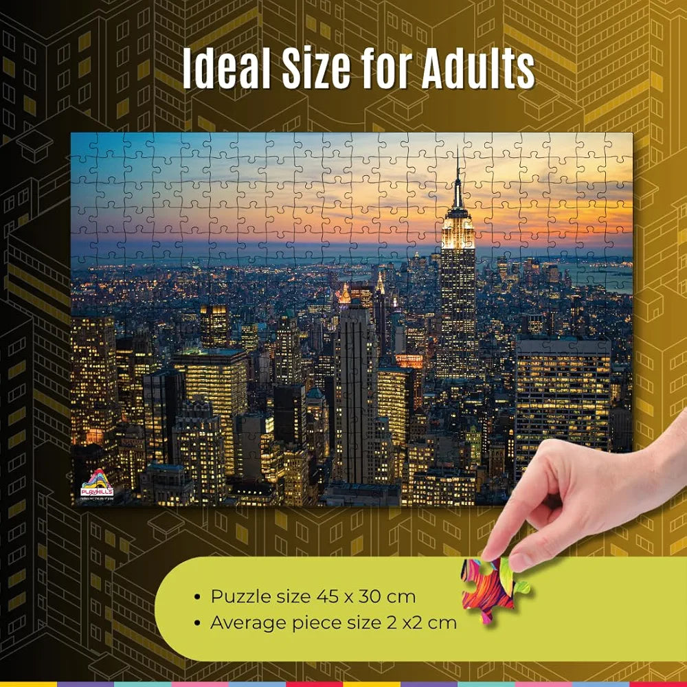 Playhills 300 Piece Wooden Puzzle Manhattan,Sky Line Building 300 Piece Puzzle for Kids & Adults