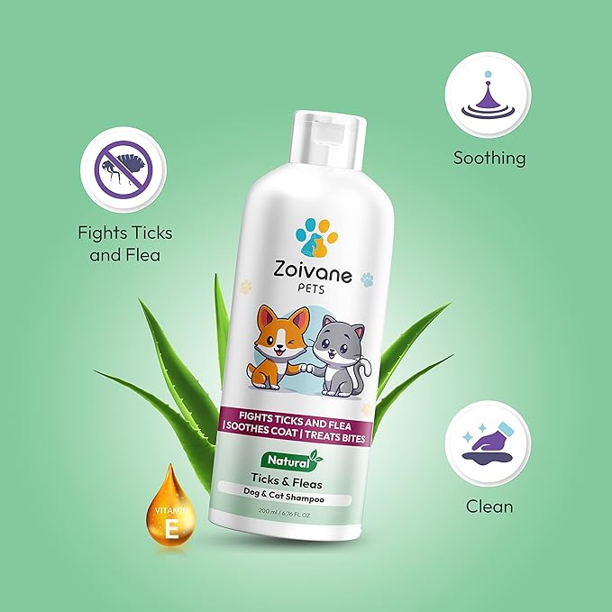 Zoivane Dog Shampoo | Ticks & Fleas Dog & Cat Shampoo - 200 Ml | Ticks Shampoo for Dog | Pack of 1