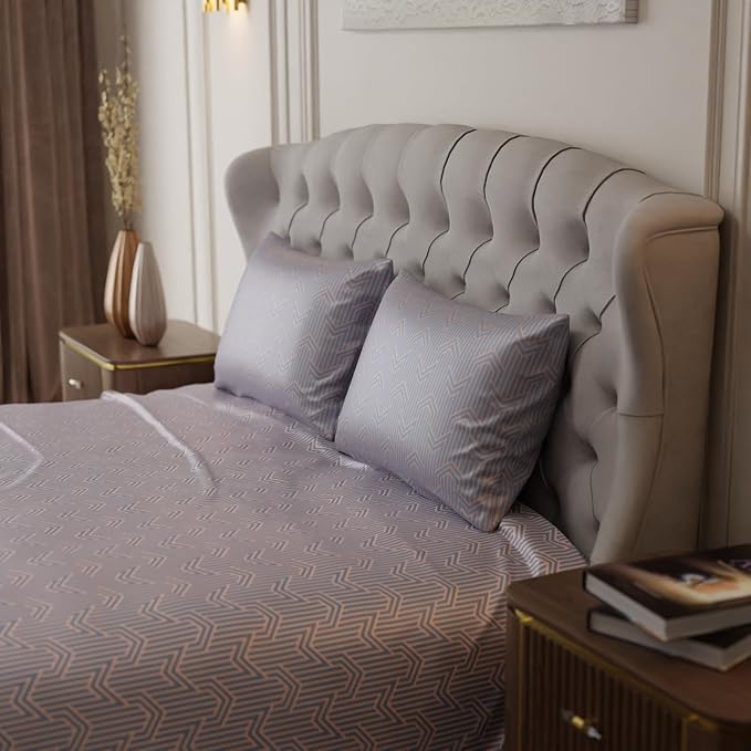 Stoa Paris Satin Bedsheet King Size Bed Premium Bedding Set with 2 Pillow Cover Colour Grey