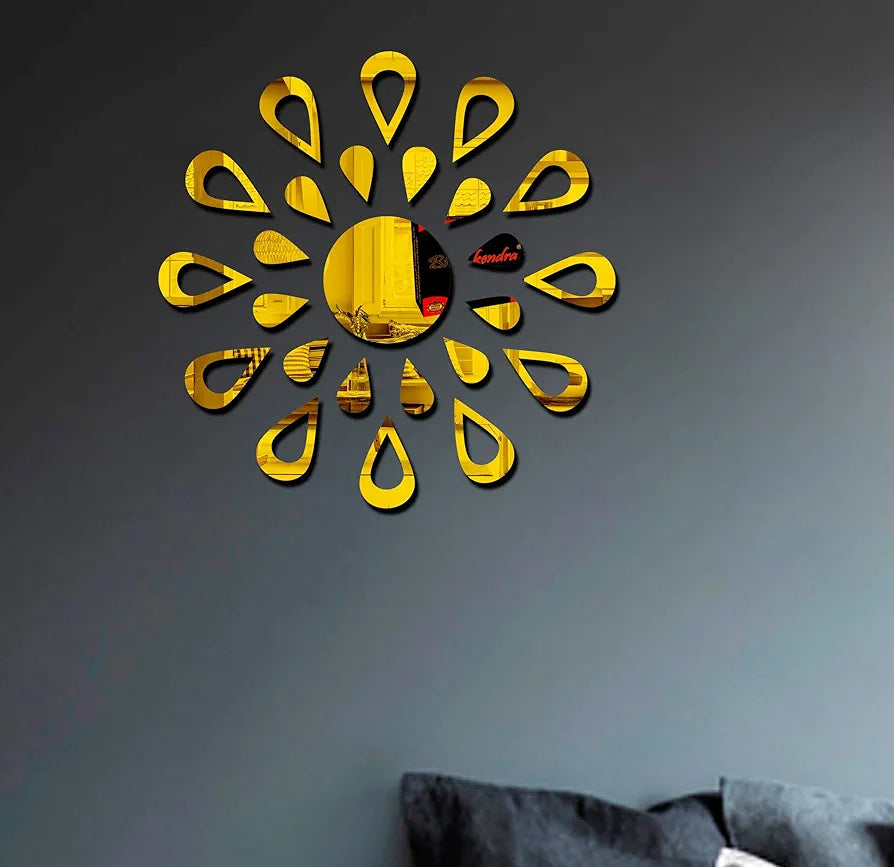 Bikri Kendra Sun Golden Model-5 Mirror Stickers for Wall, Acrylic Mirror Wall Decor Sticker