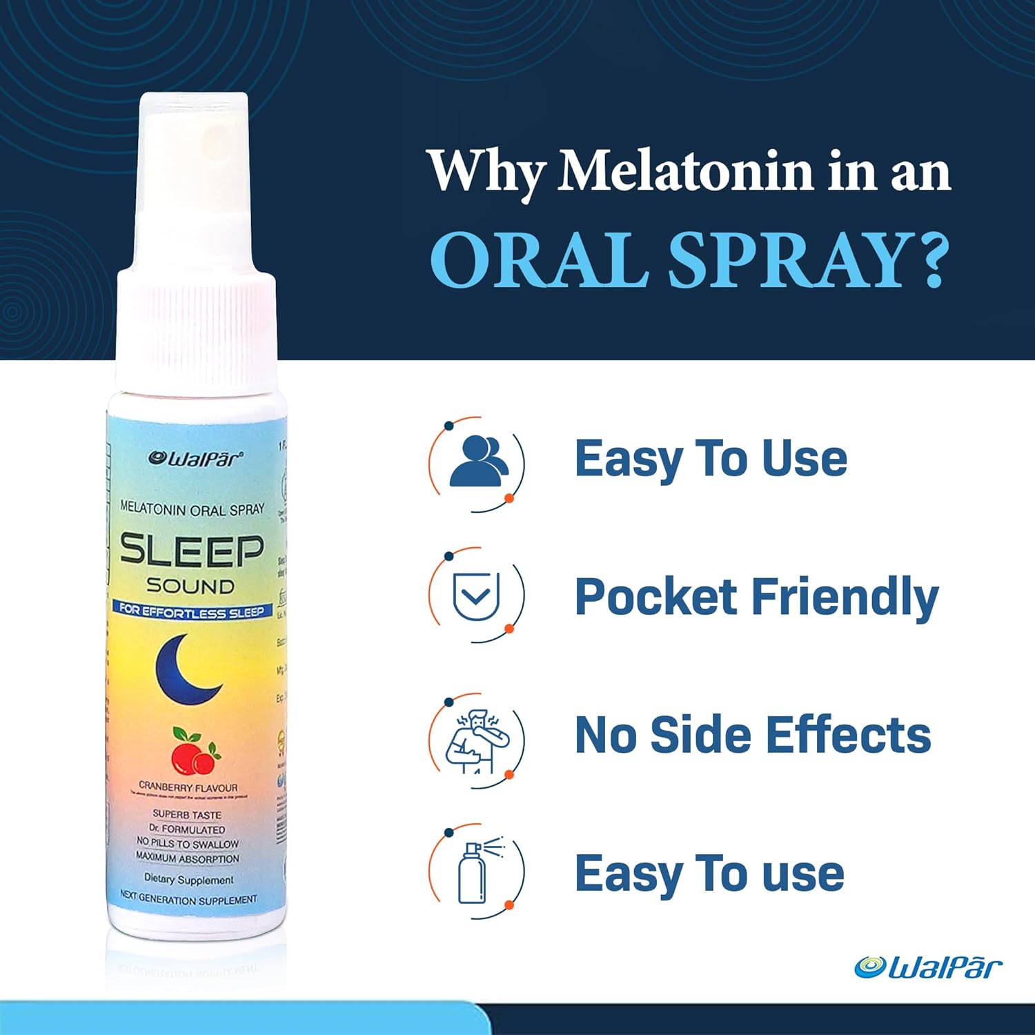 WALPAR Sound Sleep Melatonin Oral Spray for effortless sleep Cranberry Flavour 30 ml, 70 grams