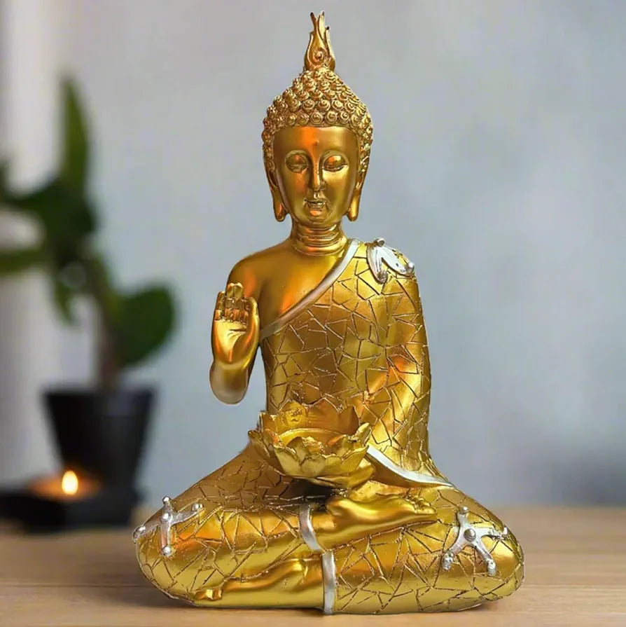 Alila Golden Meditating Buddha Statue Idol for Home Living Room Decor Office Corporate Gift 9 Inches