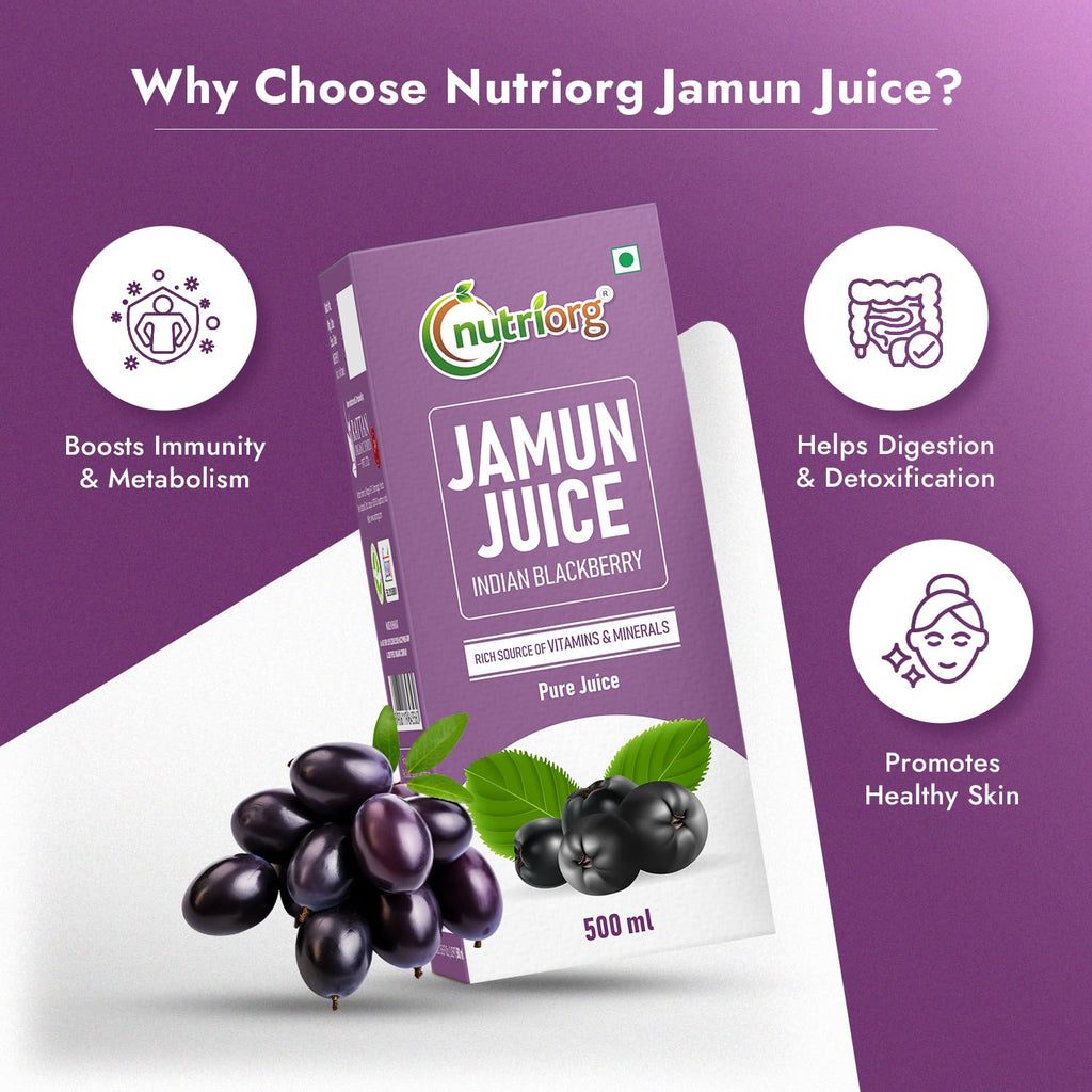 Nutriorg Jamun Juice | 500 ml | Pure Jamun Juice for Diabetes Care | Controls Blood Sugar Levels | Blood Purification | No Added Sugar, Preservatives, or Colors