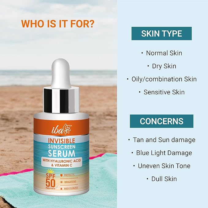 Iba Invisible Sunscreen Serum Spf 50 Pa+++ With Hyaluronic Acid & Vitamin C - 30 Ml