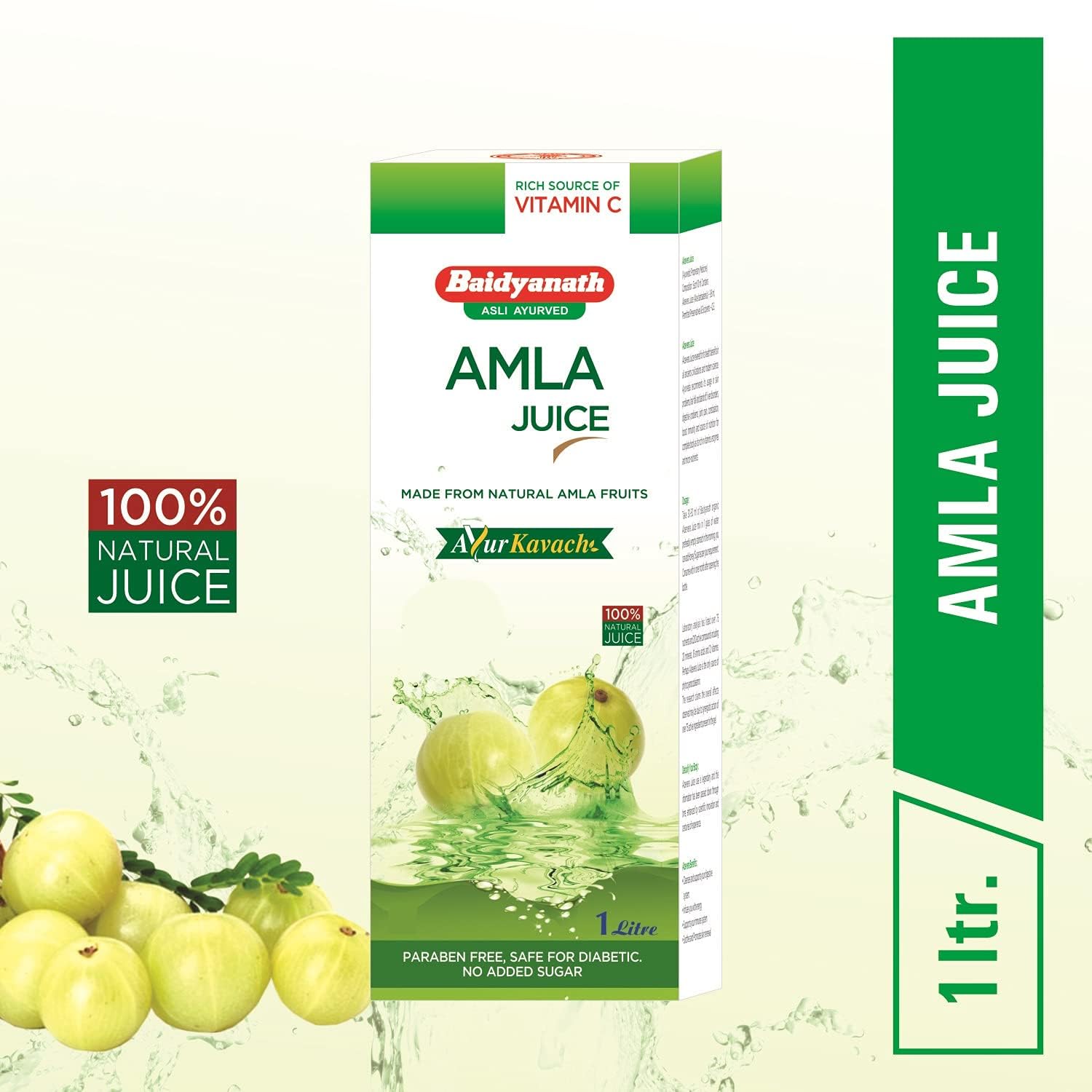 Baidyanath Jhansi Asli Ayurved Amla juice 1L Rich In Vitamin C | Immunity Booster | Safe for Diabetic No Added sugar | Paraben free | Cold-Pressed, Pure & Natural