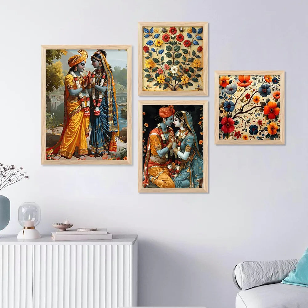 Kotart Traditional Painting For Wall Decoration Framed Madhubani Wall Art Paintings/Posters Set of 4 big Frames G