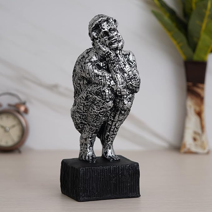 Ecraftindia Silver Polyresin Man Sitting & Thinking Human Figurine