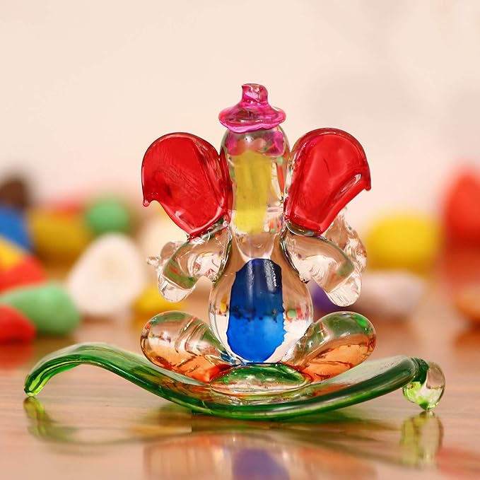 Ecraftindia Multicolored and Transparent Double Sided Crystal Car Paan Ganesha Showpiece