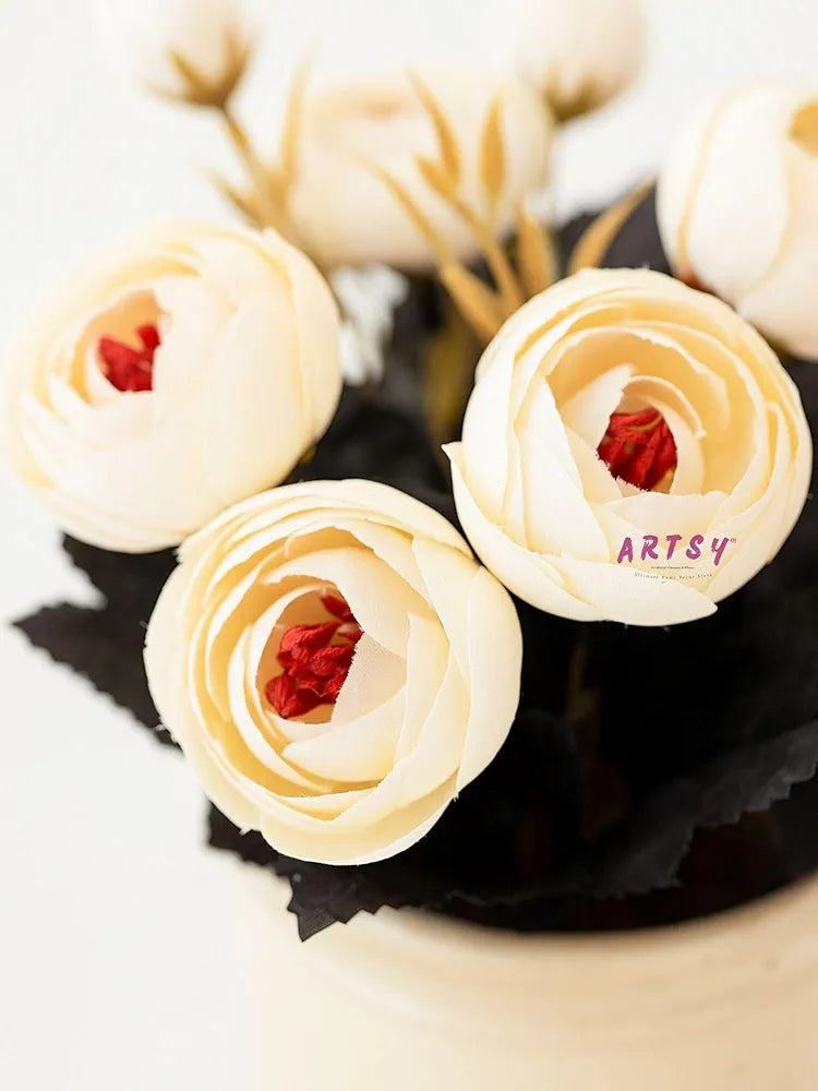 Artificial Flowers for Home Decoration Dry Peony Rose Flower Bunch Without Vase White