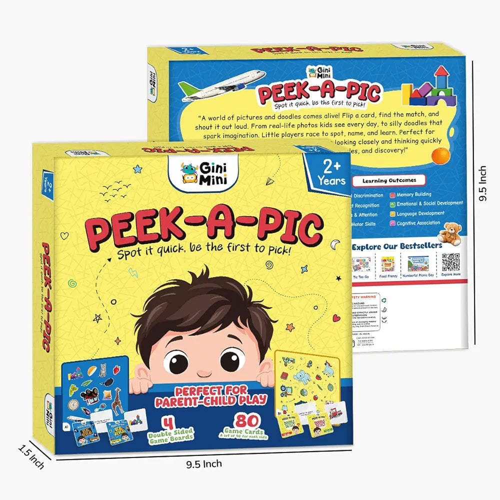 GiniMini Peek-A-Pic 80 Cards Matching Game for Kids 2+ Educational Toy for Memory Focus & Vocabulary Building Preschool Learning Gift