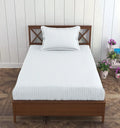 Trance Home Linen 100% Cotton 78x36 inch Single Fitted 200TC Satin Stripe Elastic Fitted Bedsheet with 1 Pillow Covers Colour White