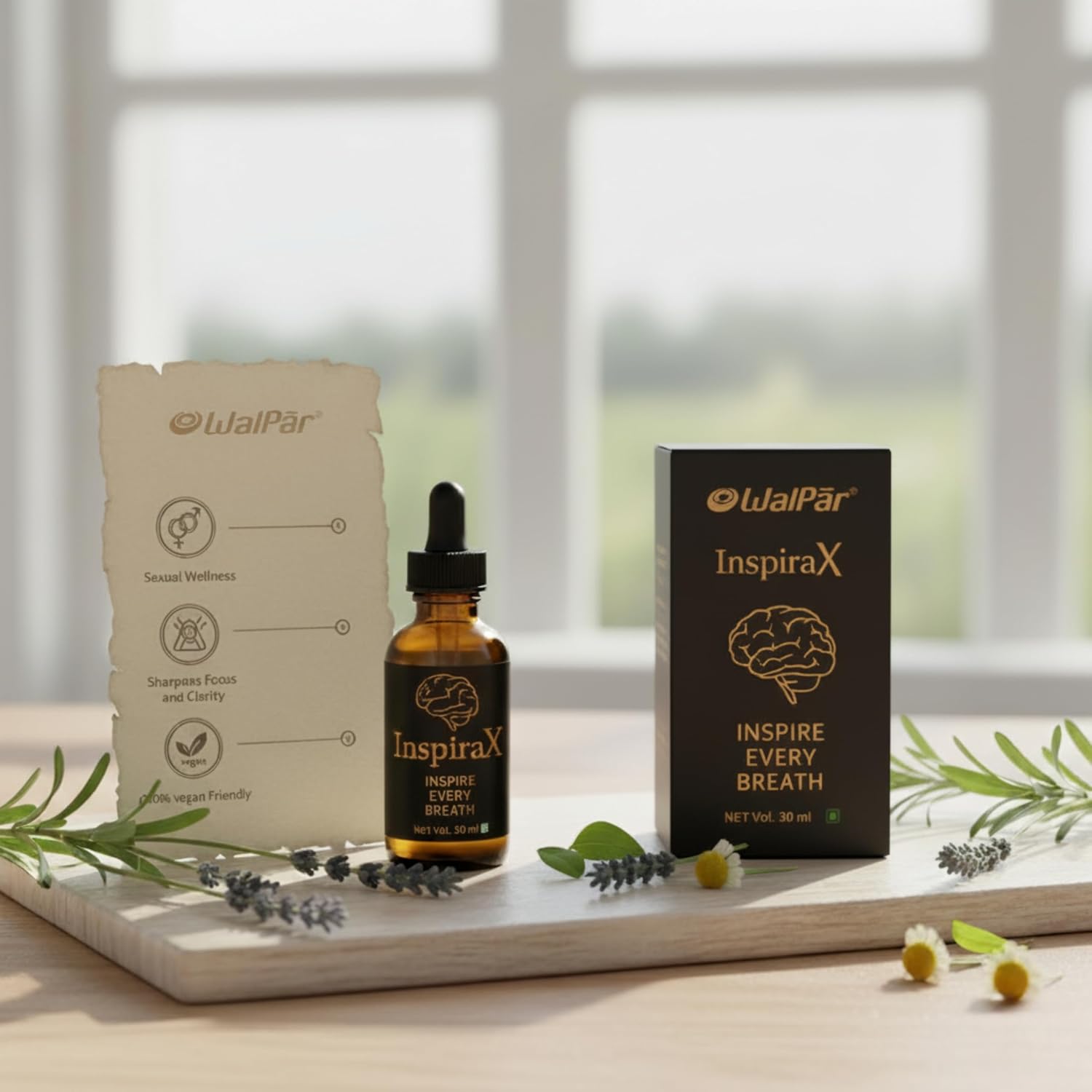 Walpar InspiraX Premium Liquid Drops | Natural Focus Energy Booster Stress Relief | Support Performance enhancer | Peppermint MCT Oil | Vegan WHO-GMP Certified | 60 Servings