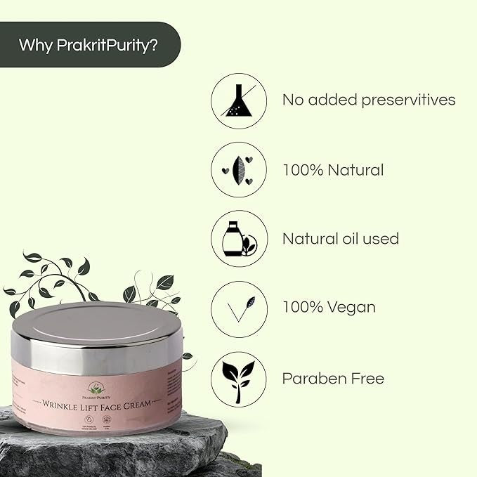 PrakritPurity Wrinkle Lift Face Cream with Frankincense Oil & Eco Marine Algae Extract - 50 gms