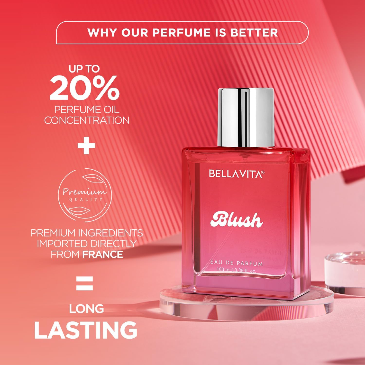 BELLAVITA Blush EDP 100ml | Long Lasting Perfume for Woman | Red Fruits, Moss, Vanilla and Sandalwood | Musky, Fruity and Woody Fragrance Perfume for Women