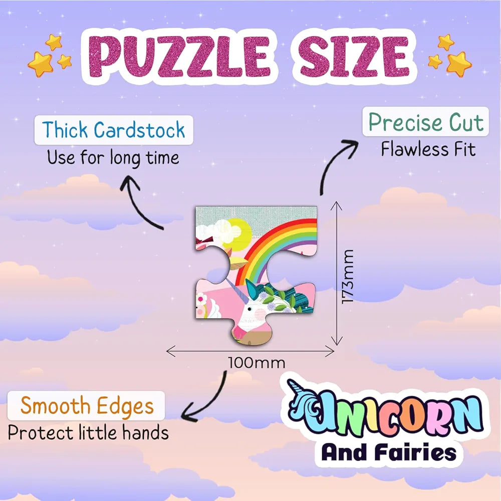Playqid 12 Giant Pieces Floor Puzzle Unicorn Jigsaw Puzzle for Kids Ages 2+ Enchanted Fairy Tale Theme for Toddlers Educational