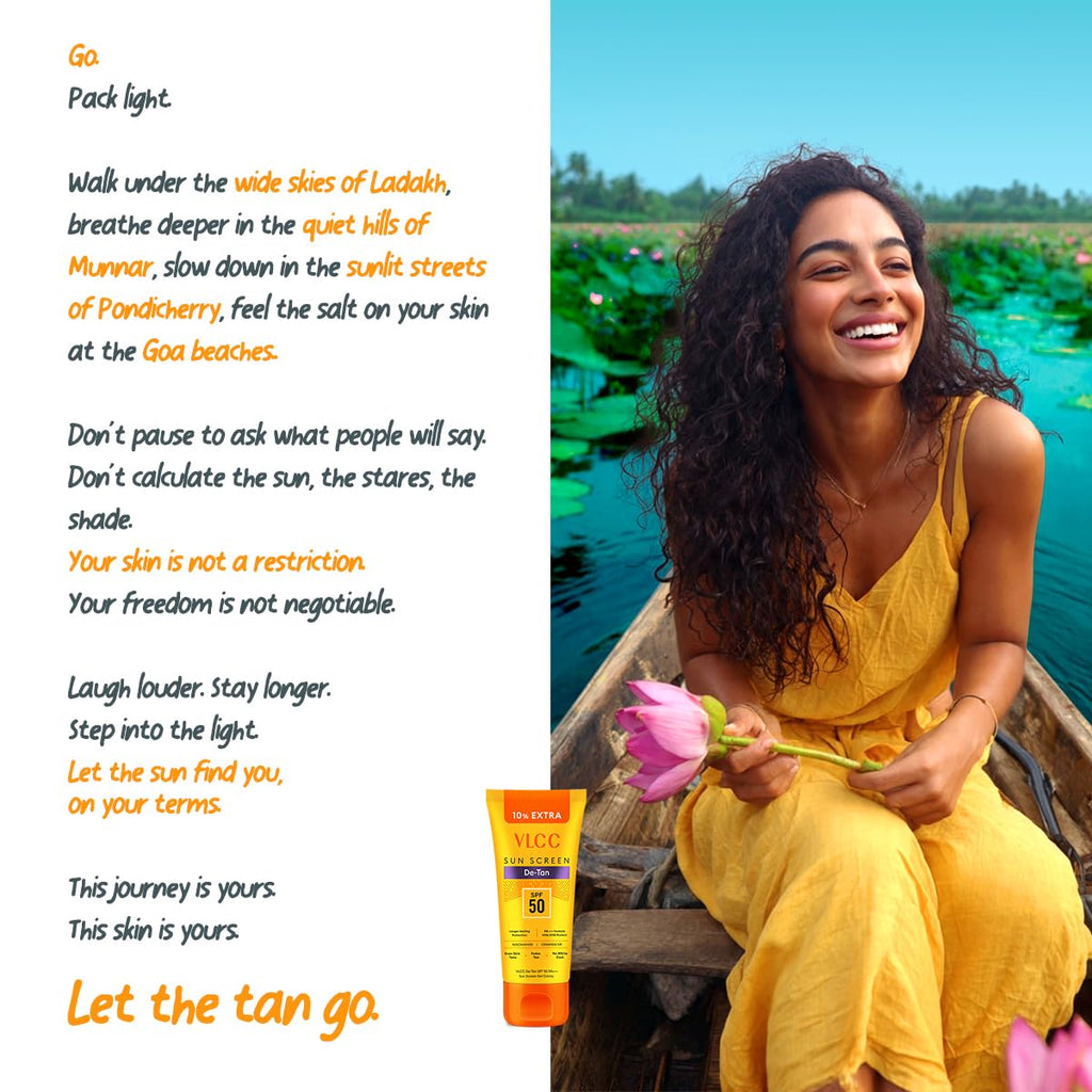 VLCC All Skin De-Tan SPF 50 PA+++ Sunscreen Gel Crème - 100g + 10g Extra | With Cucumber, Carrot, and Saxifraga Extracts | Enhances Glow, Protects from UVA, UVB Rays, and Help Reduce Dark Patches.