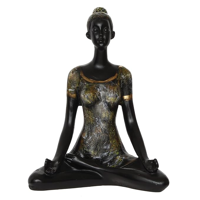 Ecraftindia Meditating Lady in Yoga Pose Antique Finish Handcrafted Decorative Polyresin Showpiece