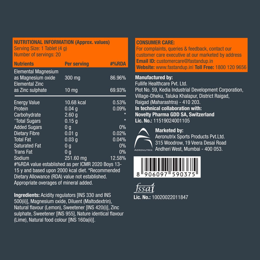 Fast&Up Magnesio - Magnesium and Zinc for Muscle Health and Stress - 20 Effervescent Tablets - Lime and Lemon Flavor