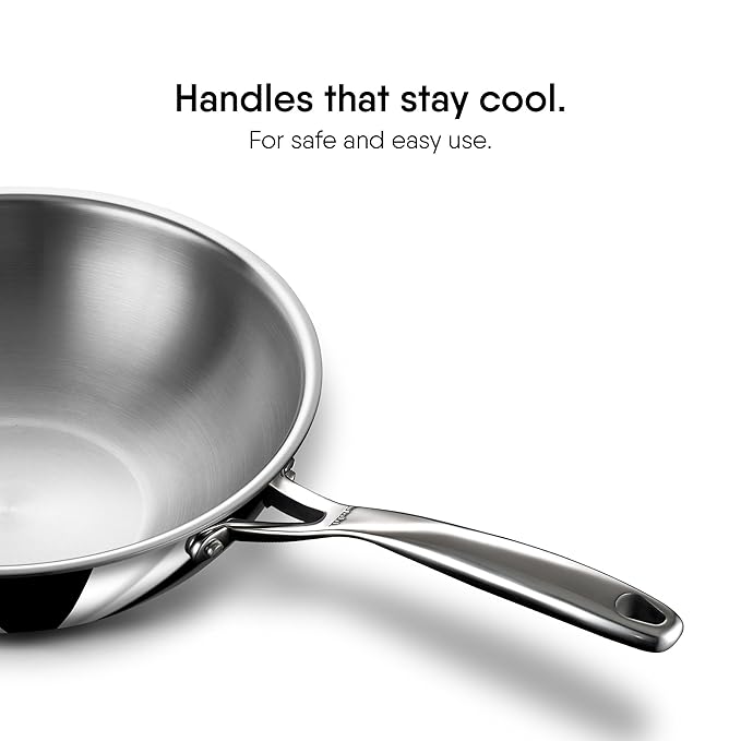 Stahl Artisan Triply Stainless Steel Wok With Lid | Deep Frypan Induction Base | Induction & Gas Stove Compatible | 2.4 L | 24 Cm