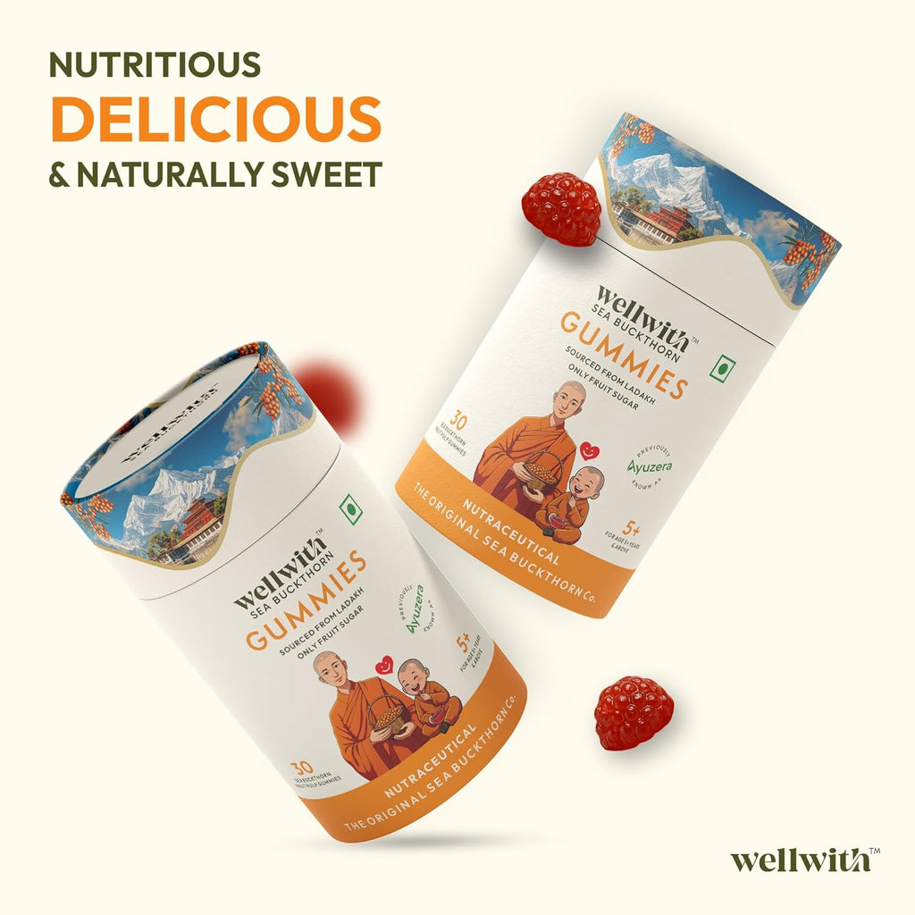 Wellwith Sea buckthorn Gummies for kids and adults, Vitamin C Rich, multivitamin supplement, Immunity (30 Gummies)