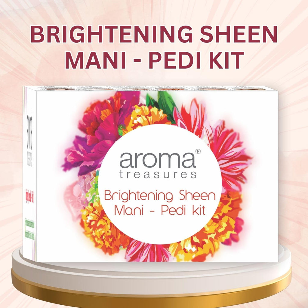 Aroma Treasures Brightening Sheen Mani-Pedi Kit |Arbutin, Lavender, Orange & Lemongrass for Skin Brightening & Tan Removal | 6-Step Manicure Pedicure Kit with Bath Salt, Scrub, Butter & Wrap
