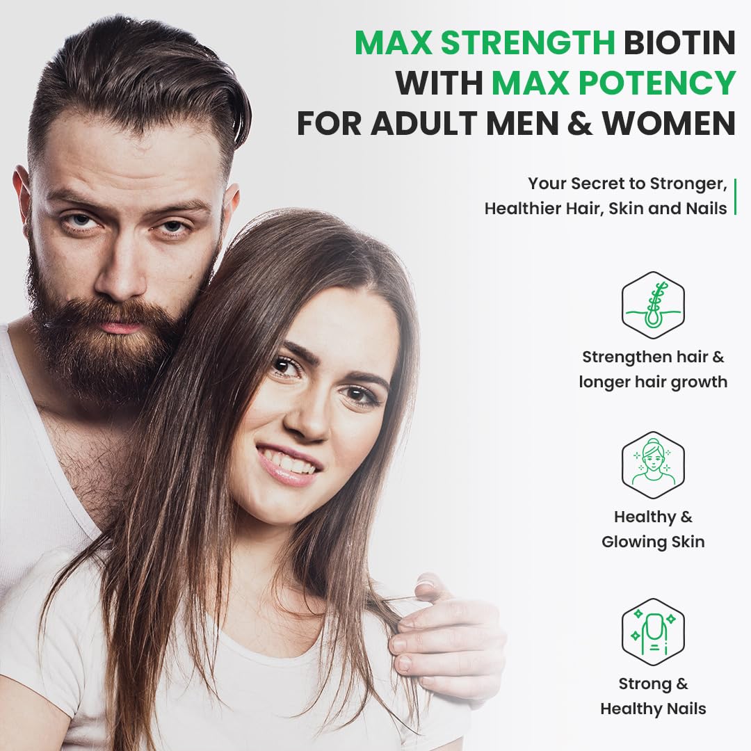 Naturyz Veda Triple Plant Biotin For Hair Growth | 100% Rda Biotin| Sesbania Agati | With 3 Vegan Sources | Stronger & Increased Hair Density | Shinier Nails | Glowing Skin - 60 Tablets