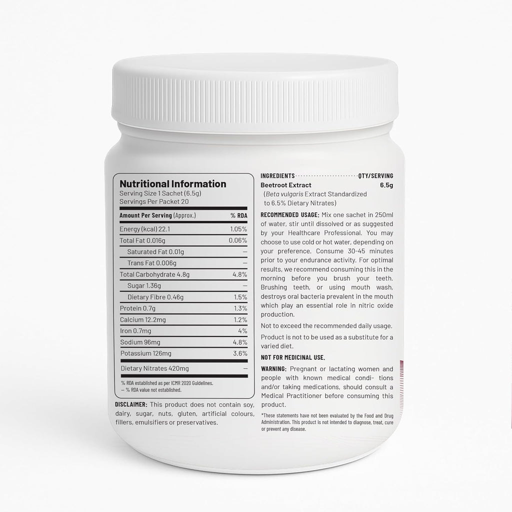 Unived Elite Beet-420 | Beetroot Extract standardized to 6.5% Dietary Nitrate, 420mg Nitrate Per Serving | Endurance Superfood for Athletes | Vegan, Caffeine-Free, Pre-Workout Powder| 20 Servings | 130g