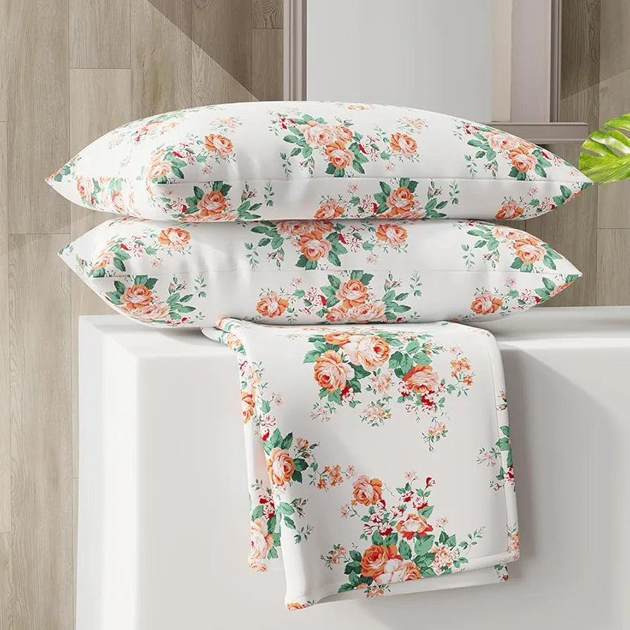 Layers Zen Cotton Blend Double Bedsheet Set 1 Double Cotton Bedsheet & 2 Pillow Covers 225 CVC Orange Floral