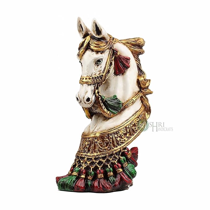 Indicast Resin 15" Inch Handmade Decorated Horse Bust Statue Animal Figurines Gifts Antique Design | White