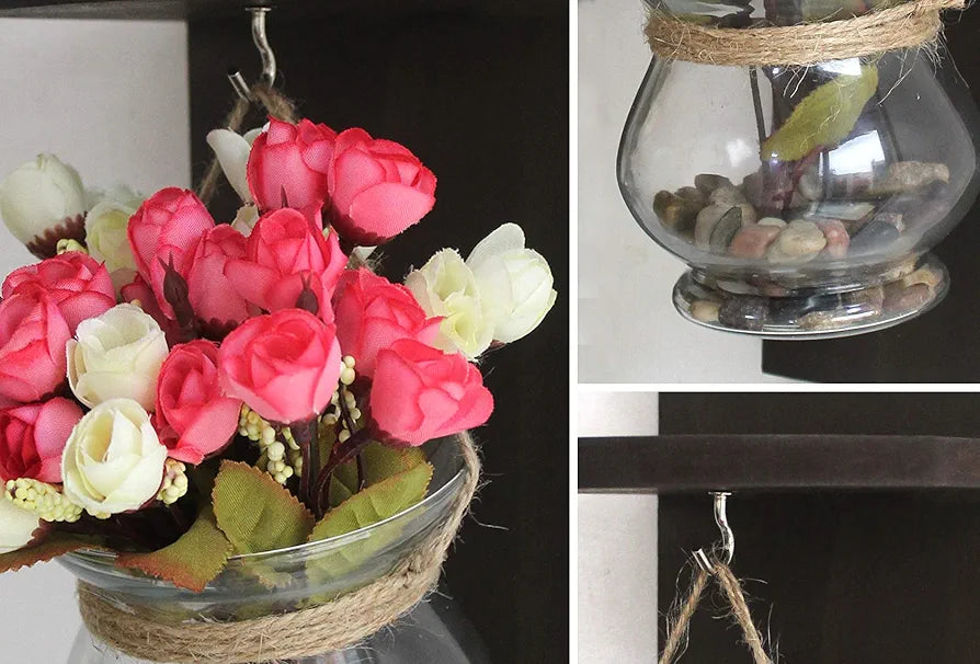 Decorative Wall Shelf with Flower Pot and Artificial Flowers
