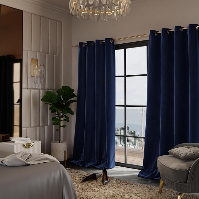 Stoa Paris Curtain for Home Single pc PatternedVelvet Curtain for Door Colour Blue Enigma